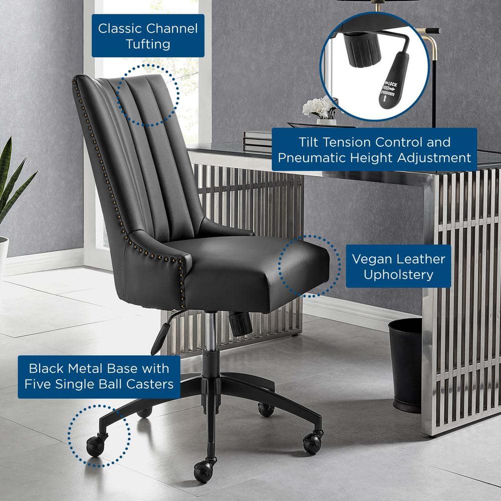 Empower Channel Tufted Black Vegan Leather Swivel Office Chair