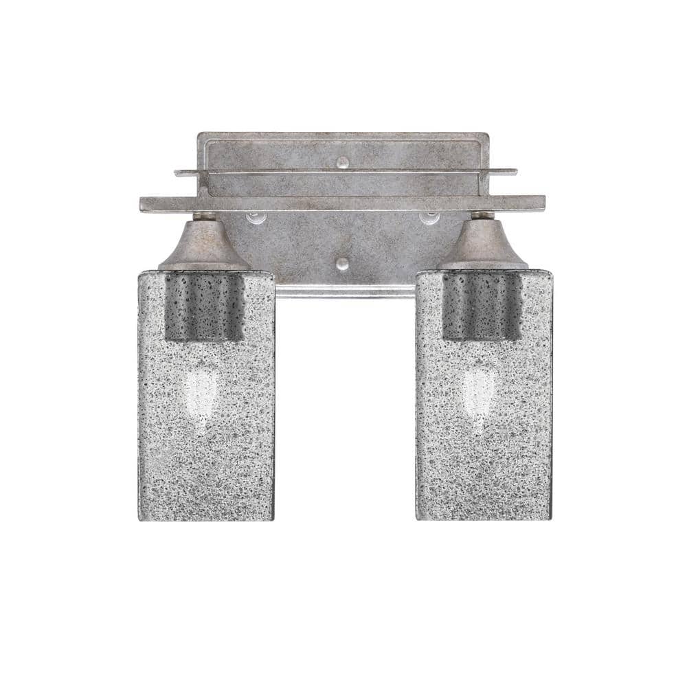 Ontario 11 in. 2-Light Vanity Light Aged Silver Square Smoke Bubble Glass S