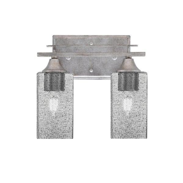 Unbranded Ontario 11 in. 2-Light Vanity Light Aged Silver Square Smoke Bubble Glass Shade