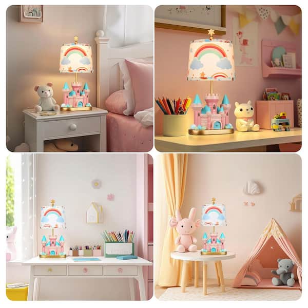 Rottogoon 20.8 in. Pink Resin Table Lamp for Kid Cute Princess