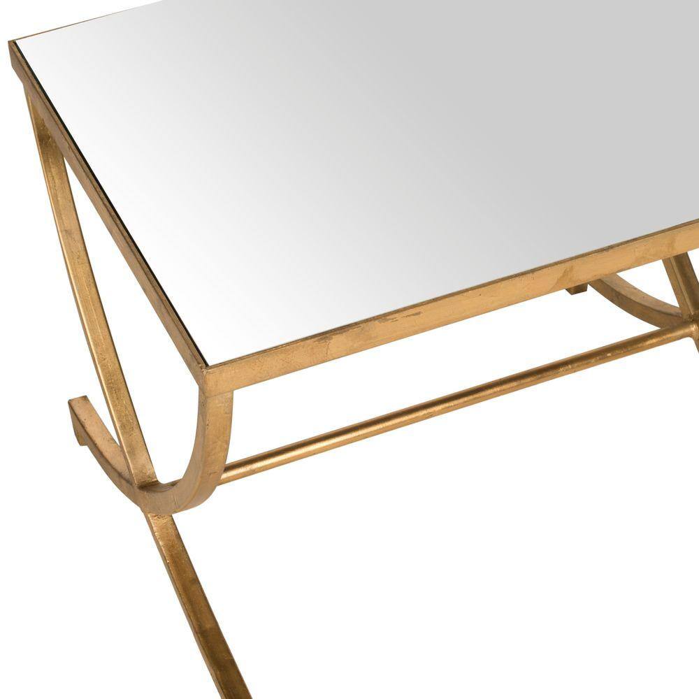 Elegant Gold Leaf Mirrored Rectangular Accent Table