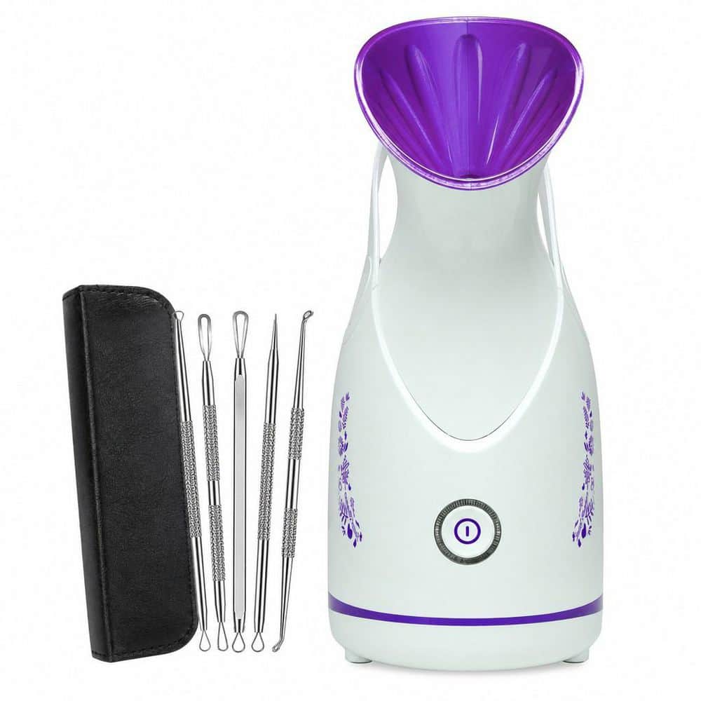 Nano Ionic Facial Steamer with Warm Mist Face Humidifier for Deep Cleaning Unclog Pores with Blackhead Remover Purple