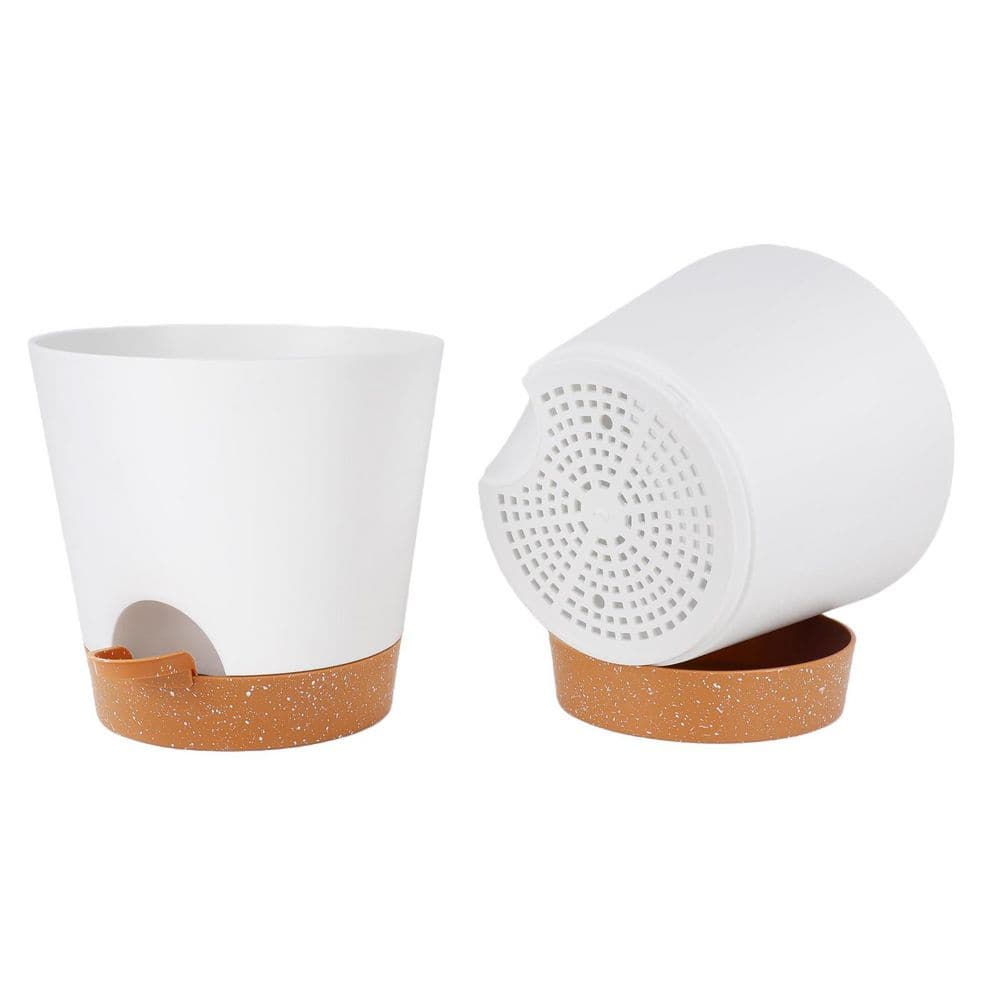 2-Pack White Plastic Indoor Self Watering Planter with Drainage Holes and Saucers (8 in. W x 7.5 in. H) price history on PriceWatchPro