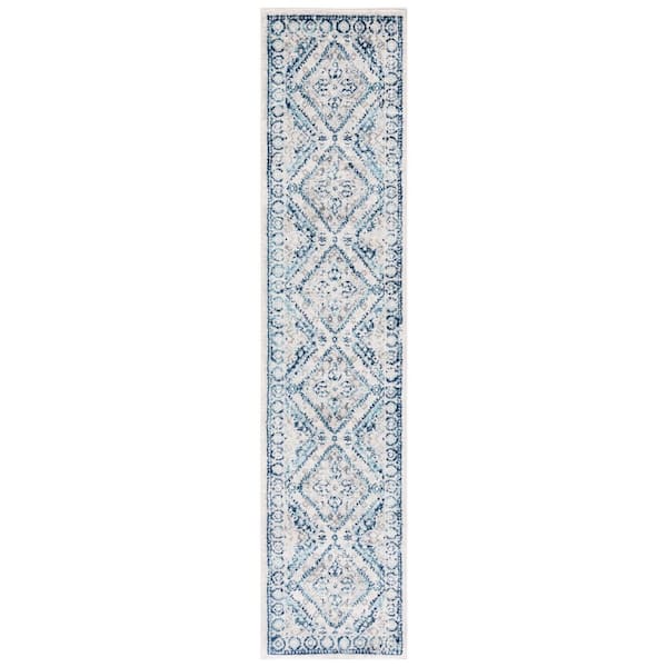 Tulum 2 ft. x 9 ft. Ivory/Blue Medallion Diamond Runner Rug