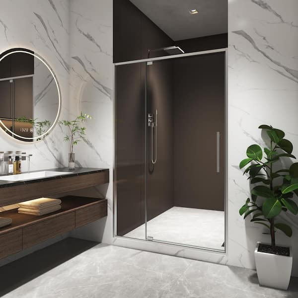 Harry 48 in. W x 74 in. H Pivot Shower Door in Brushed Nickel with 5/16" Tempered Glass