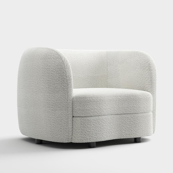 Julia White Boucle Polyester Fabric Modern Accent Barrel Chair With Wood Legs