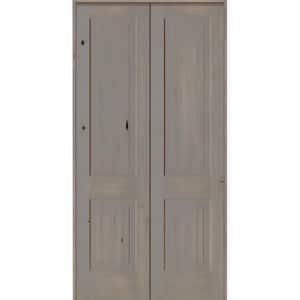 48 in. x 96 in. Rustic Knotty Alder 2-Panel Universal/Reversible Grey Stain Wood Prehung Interior Double Door