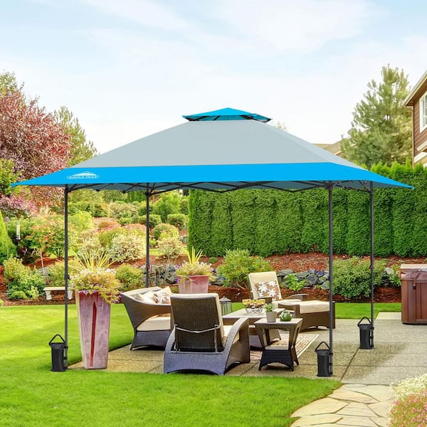 13 ft. x 13 ft. Straight Leg Outdoor Pop Up Canopy Tent with Auto Extending Eaves and 4-Sand Bags