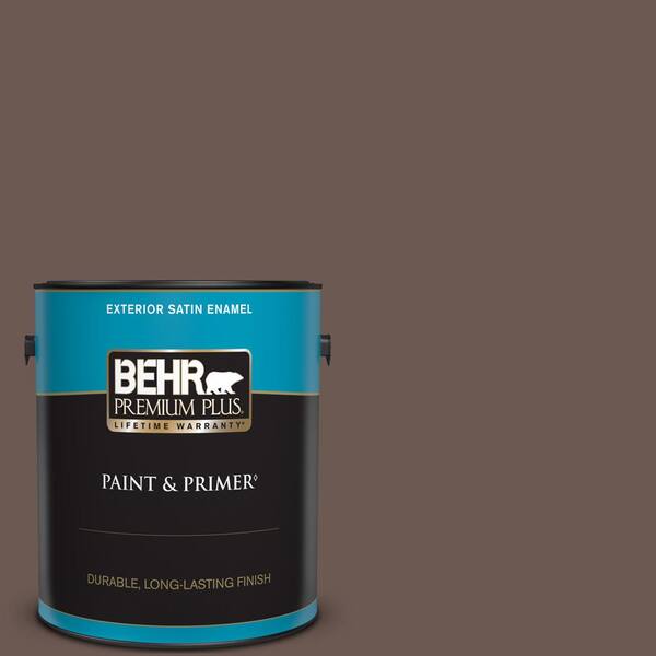 BEHR PREMIUM PLUS 1 gal. #N180-7 Oiled Teak Satin Enamel Exterior Paint & Primer