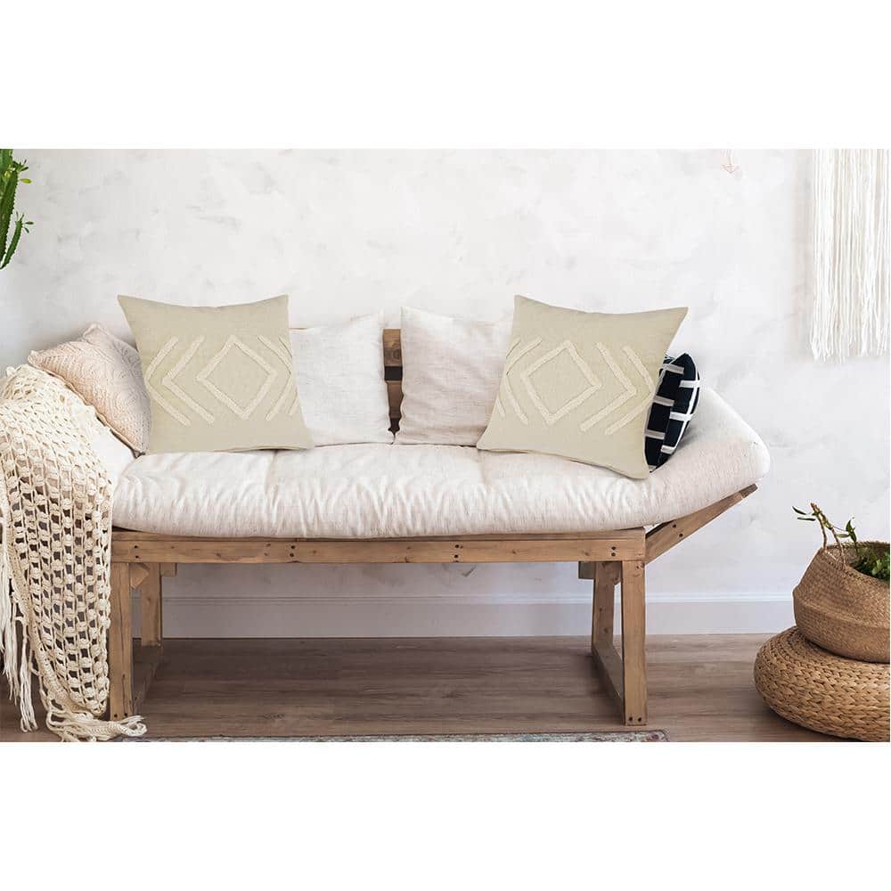 Off-White Cotton Diamond Tufted 20" Square Throw Pillow