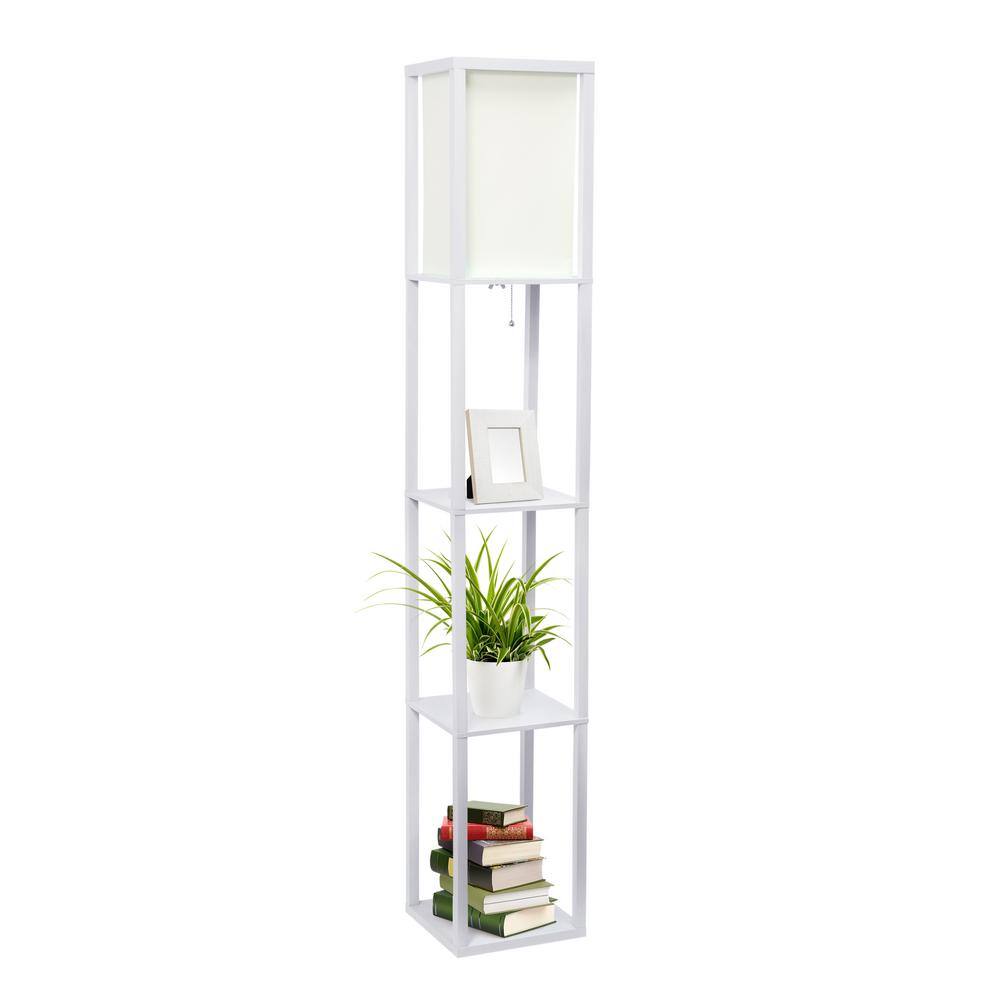 White Rectangular Shelf Floor Lamp with Linen Shade