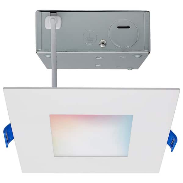 4 in. Square 9W RGB & Tunable White Adjustable CCT Canless IC Rated Direct Wire Integrated LED Recessed Light Trim 120V