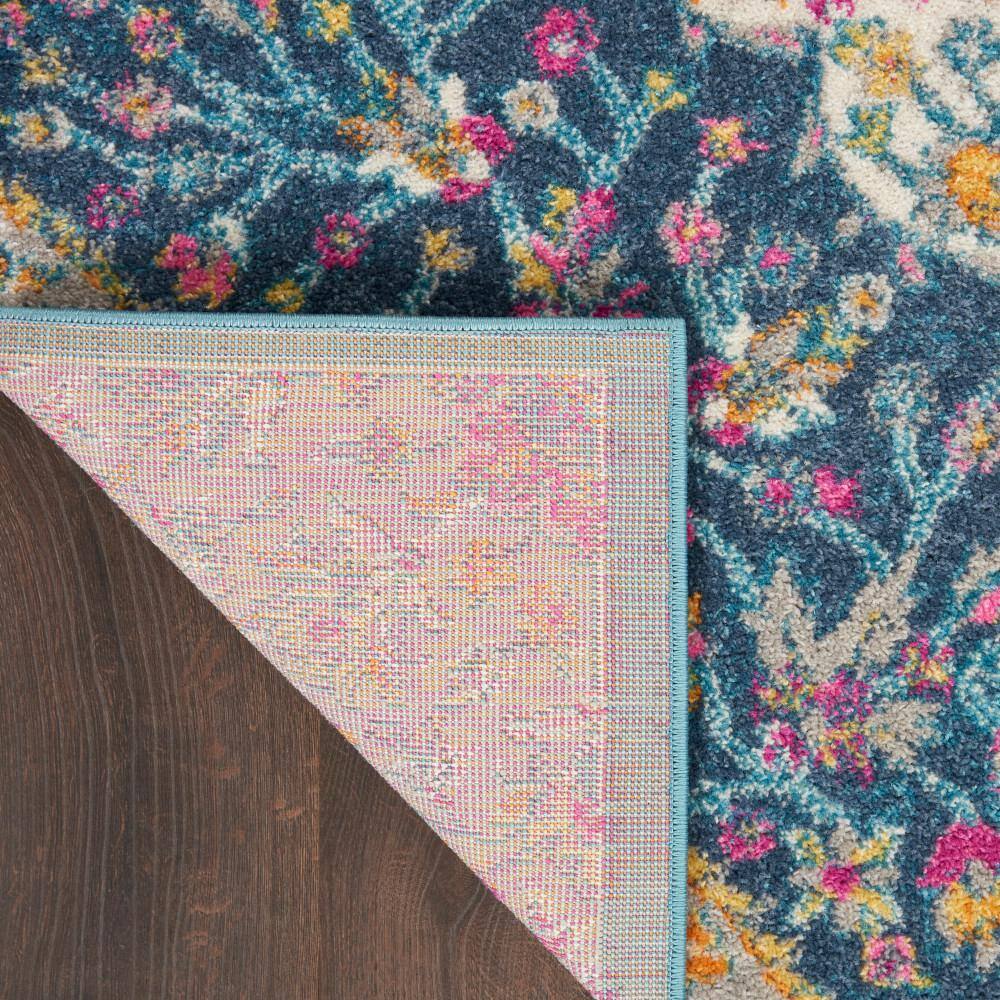 Blue and Pink Floral Synthetic 8' x 10' Reversible Rug