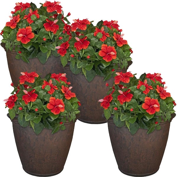 Sunnydaze Anjelica 24 in. Rust Poly Outdoor Flower Pot Planter (4-Pack ...