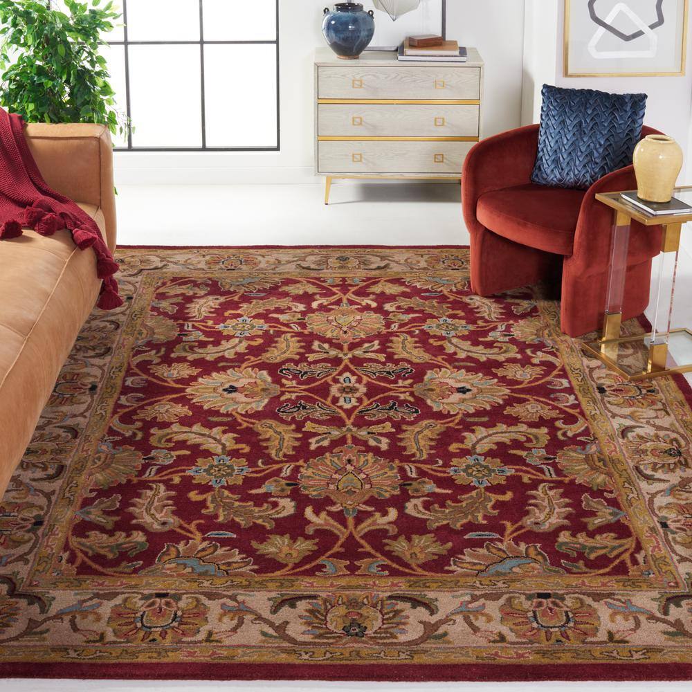 Hand-Tufted Red and Ivory Wool Oval Area Rug 8' x 10'