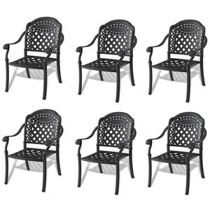 6-Piece Cast Aluminum Black Frame Patio Dining Chair Garden and Outdoor Side Chair with Random Color Cushions