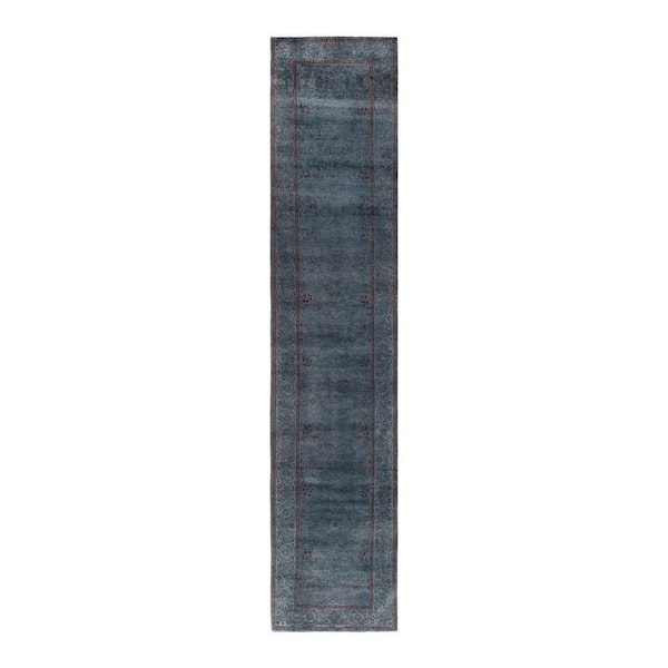Overdyed Gray 2 ft. x 12 ft. Solid Wool Indoor Runner Rug