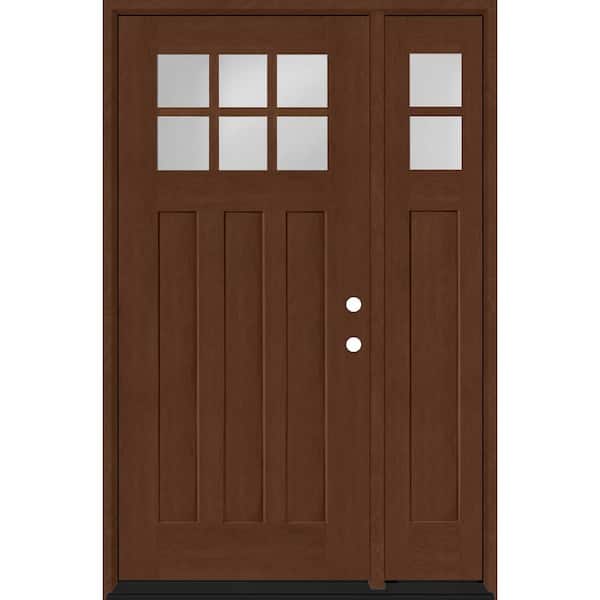 Steves & Sons Regency 53 in. x 80 in. 6-Lite Top Lite Clear Glass LHIS Mahogany Fiberglass Prehung Front Door 14 in. Side Lite
