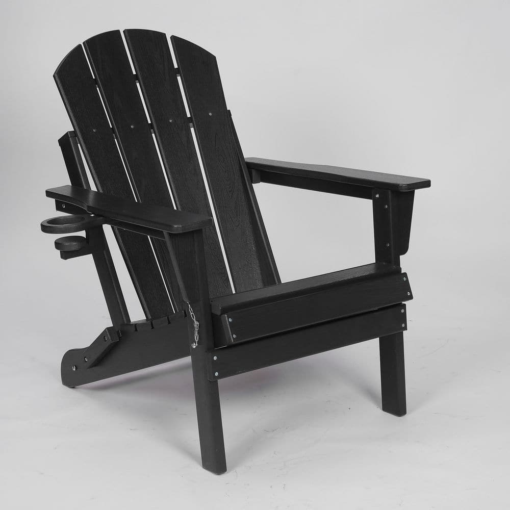 Black Wood-Grain HDPE Folding Adirondack Chair with Dual Cup Holder, Composite Outdoor Patio Seating price history on PriceWatchPro