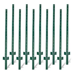 5 ft. Heavy Duty Green Metal U-Channel Steel Fence Posts for Holding Garden Wire Fence, Corner Anchor Posts (10-Pack)