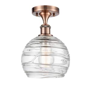 Athens Deco Swirl 8 in. 1-Light Antique Copper Semi-Flush Mount with Clear Deco Swirl Glass Shade