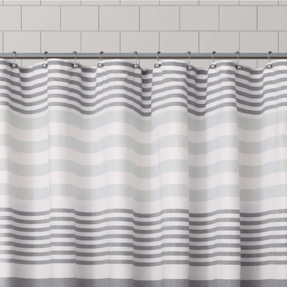 Zenna Home Grey Striped Polyester Shower Curtain with Fringe