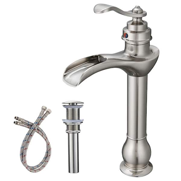 BWE Waterfall Single Hole Single-Handle Vessel Bathroom Faucet in Brushed Nickel