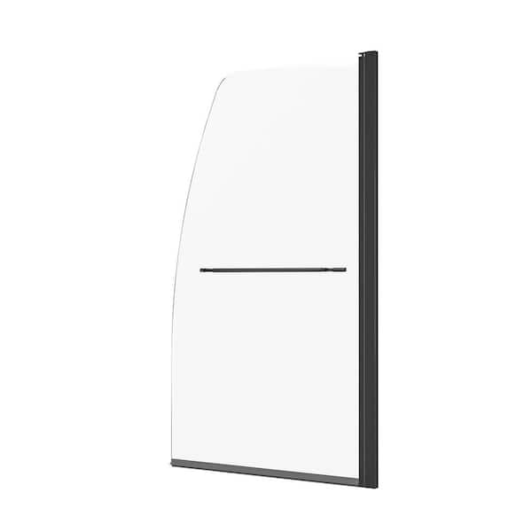 Frameless Bathtub Shower Door, 34 in. W x 55 in. H, Pivot, Tub Door, in Black with Clear Glass Texture Glass 2025 update