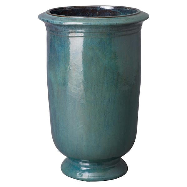 Emissary Large 31 in. Turquoise Ceramic Tall Cup Planter