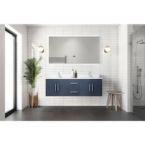 Geneva 60 in. W x 22 in. D Navy Blue Double Bath Vanity, White Quartz Top, Faucet Set, and 60 in. LED Mirror