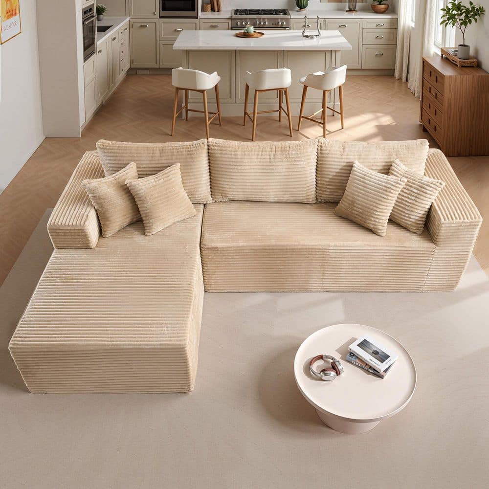Allwex DIMO 108 in. Wide Arm 2-Piece Modern Plush Corduroy L-Shape