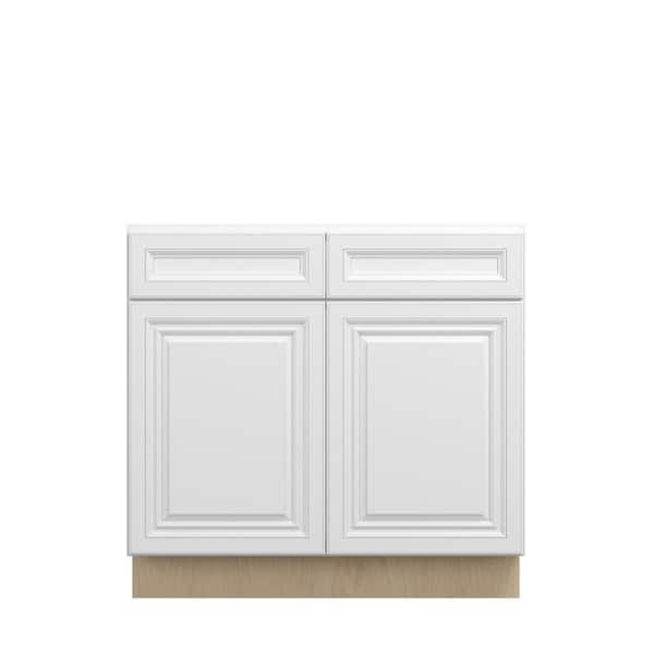 Kunal Kitchens Damascus Raised 36 in. W x 34.5 in. H x 21 in. D in French Vanilla Plywood Assembled Bath Base Cabinet