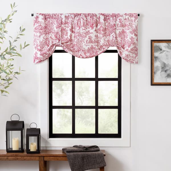 Ellis Curtain Victoria Park Toile 24 in. L Cotton Tie-Up Valance in Red