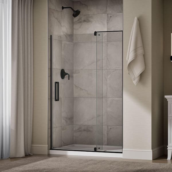 Echelon 44-48 in. W x 70 in. H Pivot Frameless Shower Door in Matte Black with 5/16 in. Thick Clear Tempered Glass