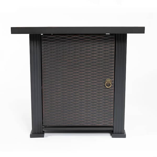 28 in. Black Square Steel Fire Pit Table with Lid