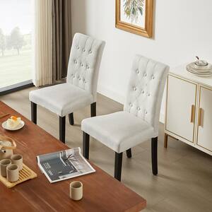 Upholstered Dining Chairs Set of 2 Biege Button Tufted Back, Padded Seat, Wood Legs with Rubber Footpads Kitchen Chairs