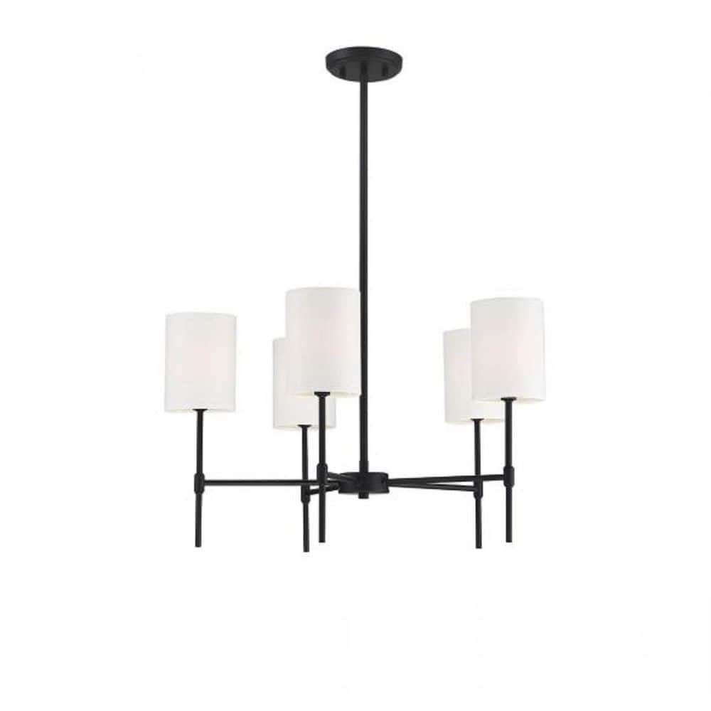 Matte Black and White Fabric 5-Light Chandelier