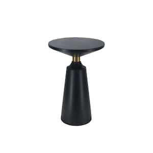 Fawn 13 in. Black and Brass Round Mango Wood Top Side End Table with Pedestal Base