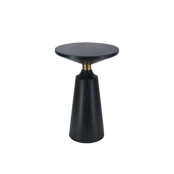 THE URBAN PORT Fawn 13 in. Black and Brass Round Mango Wood Top Side End Table with Pedestal Base