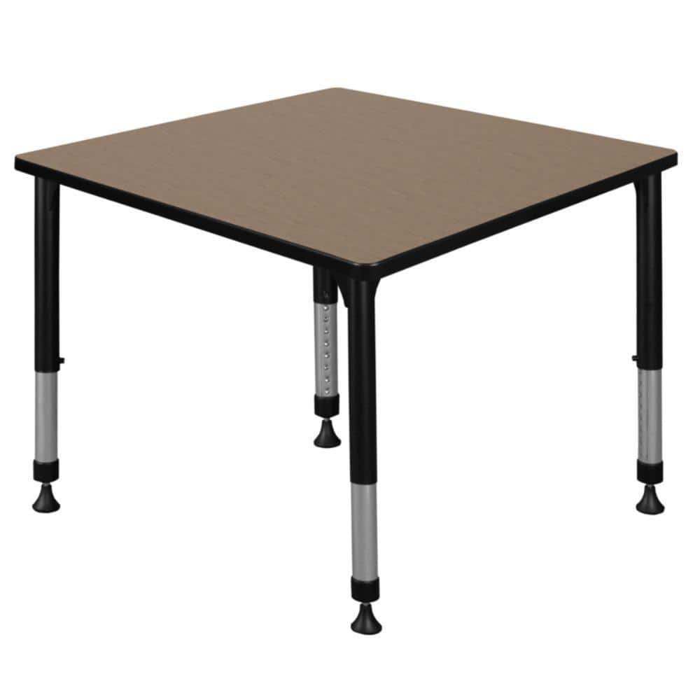 Kee 36 in. Square Noble Oak Height Adjustable Classroom Activity Table Desk with Black Base