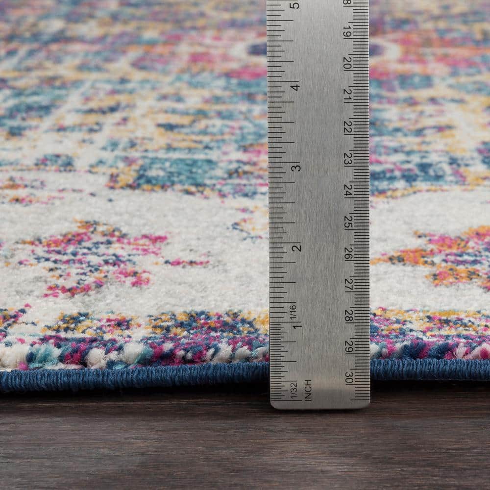 Harput Vintage Medallion Blue Synthetic Area Rug, 2' x 2'11"