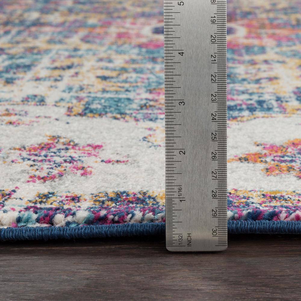 Dark Blue Distressed Medallion Runner Rug, 2'7" x 7'3", Polypropylene
