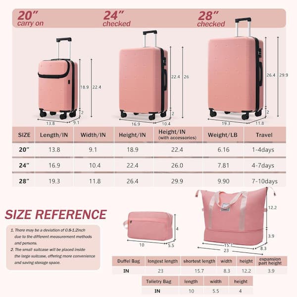 Tatahance 5-Piece Light Pink ABS Hardside Spinner Dot Design
