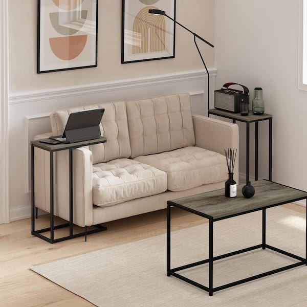 Furinno Camnus17.88 in. French Oak Grey Rectangle Wood SideTable (Set of 2)