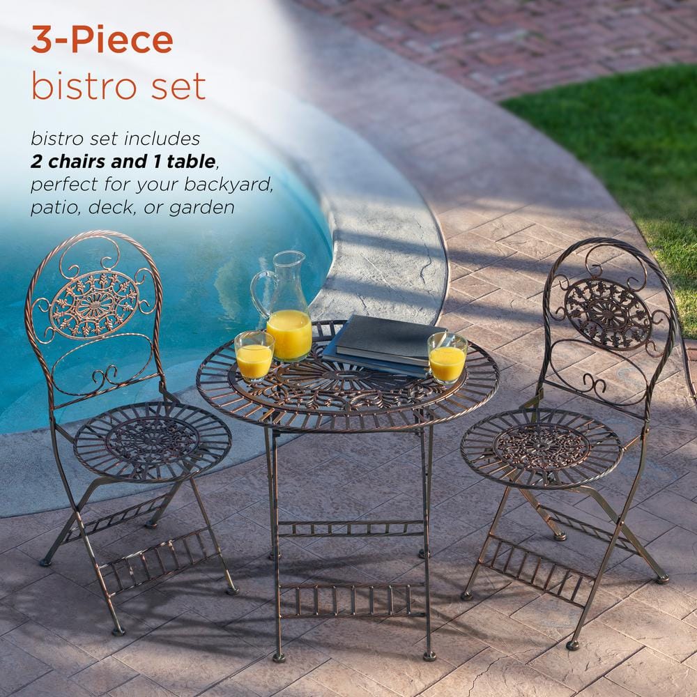 Bronze Floral 3-Piece Metal Outdoor Bistro Set