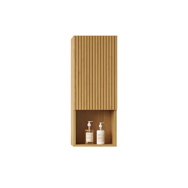 Wood 2-Shelf Wall Mounted Cabinet in Oak, Narrow Storage Cabinet with Door&Shelves(13.78 in W x 35.43 in H x 11.81 in D)