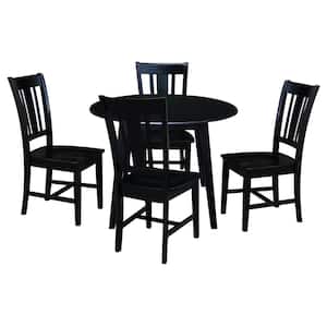 Set of 5-pcs - 42 in. Black Drop-Leaf Wood Table and 4-Side Chairs
