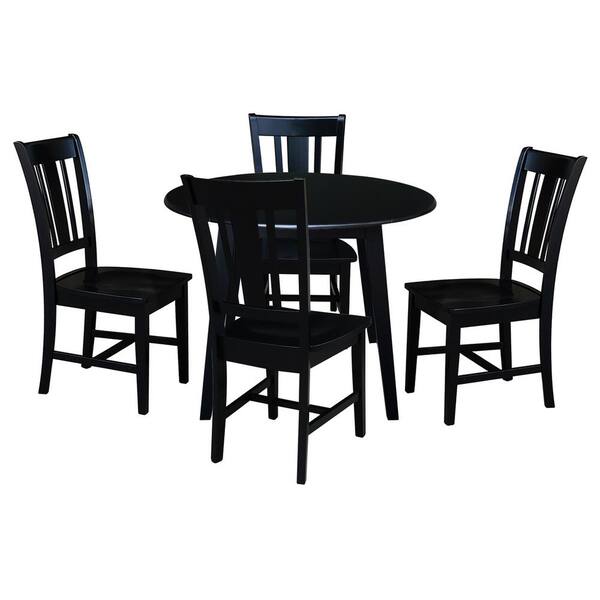 International Concepts Set of 5pcs 42 in. Black DropLeaf Wood Table and 4Side Chairs K46