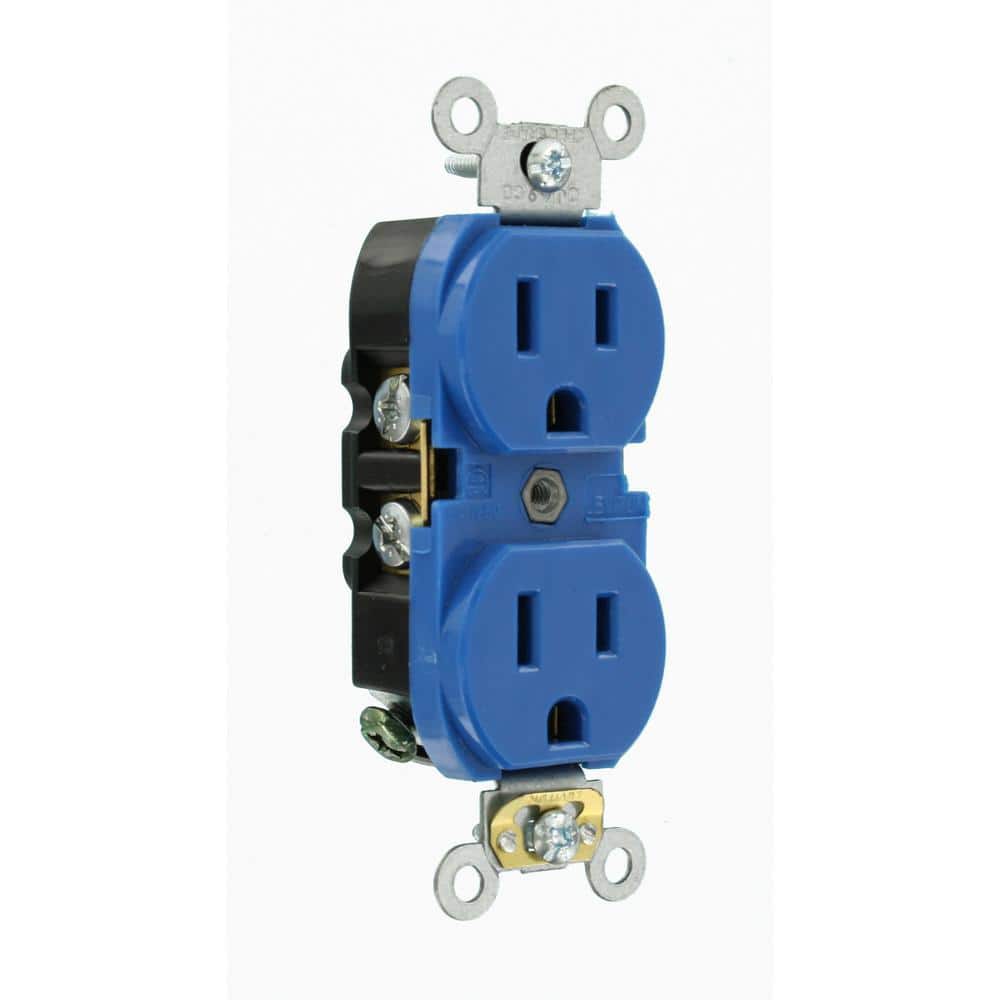 Blue Industrial Grade Duplex Receptacle with Wall Plate