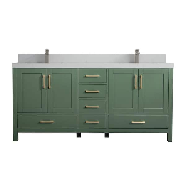 Willow Collections Malibu 72 in. W x 22 in. D x 36 in. H Double Sink Bath Vanity in Lafayette Green with 2 in. Carrara Quartz Top